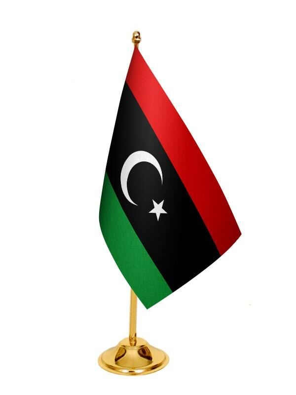 Masa Üstü Libya Bayrağı + Pirinç Direk Masa Bayrak Seti