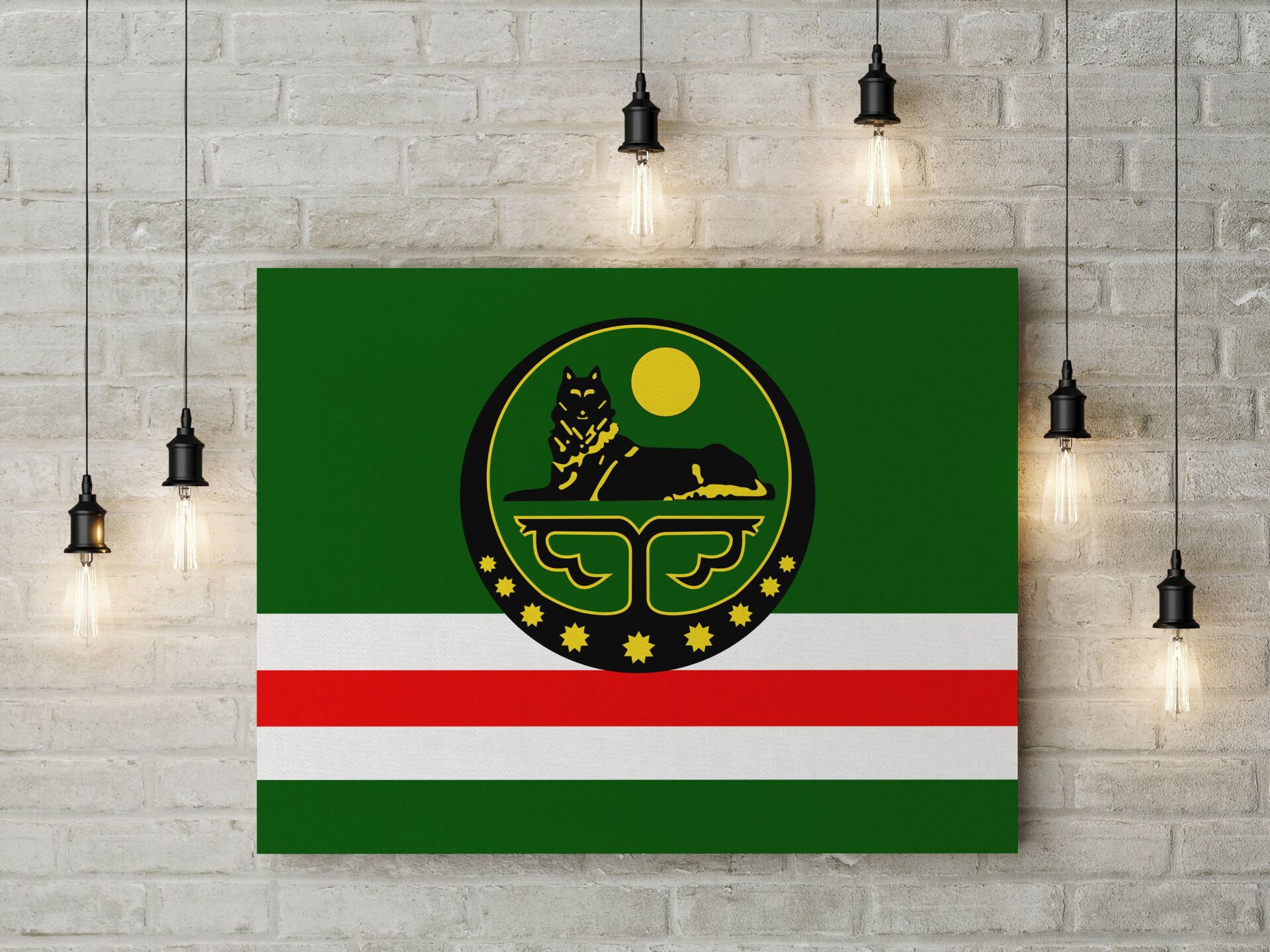 İçkerya Çeçen Cumhuriyeti Bayrağı Kanvas Tablo 40x55cm Çeçenistan Dekoratif Tablo