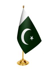 Masa Üstü Pakistan Bayrağı + Pirinç Direk Masa Bayrak Seti