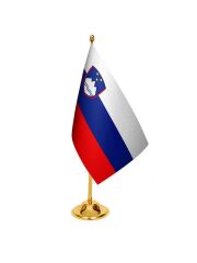 Masa Üstü Slovenya Bayrağı + Pirinç Direk Masa Bayrak Seti