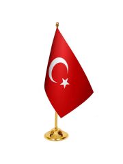 Masa Üstü Türkiye Cumhuriyeti Bayrağı Pirinç Direk Masa Bayrak Seti