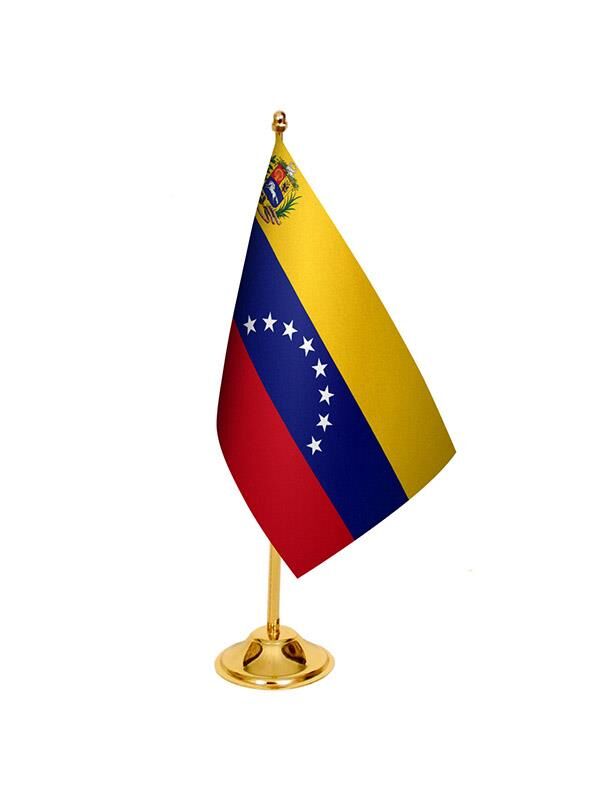 Masa Üstü Venezuella Bayrağı + Pirinç Direk Masa Bayrak Seti