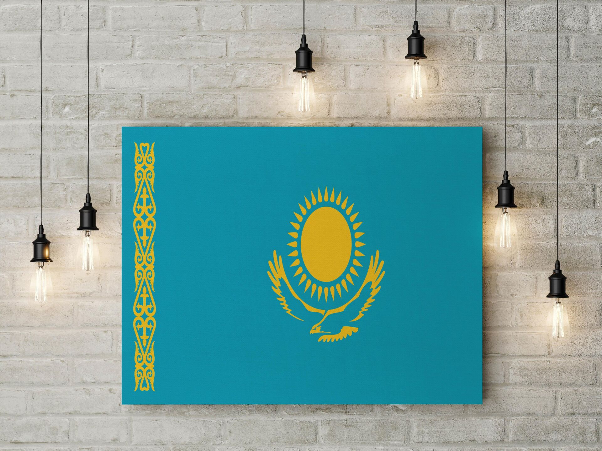 Kazakistan Bayrağı Kanvas Tablo 40x55cm Dekoratif Tablo