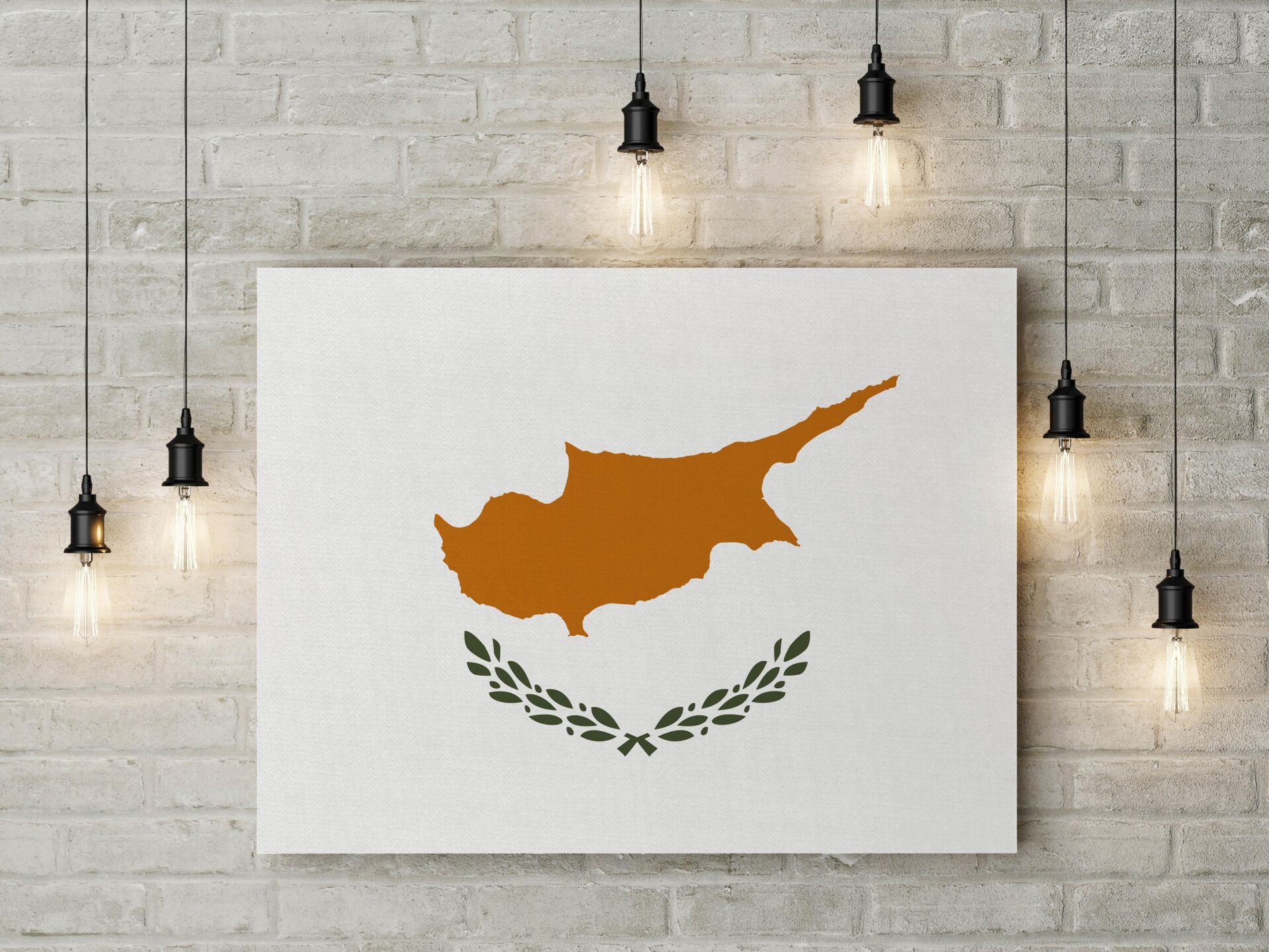 Güney Kıbrıs Rum Bayrağı Kanvas Tablo 40x55cm Kıbrıs Cumhuriyeti Bayrağı Dekoratif Tablo
