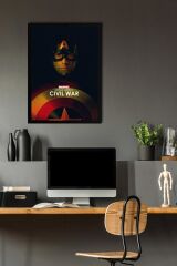 Captain America Çerçeveli Tablo - Kaptan Amerika Marvel Poster Tablo 21x30 - Siyah