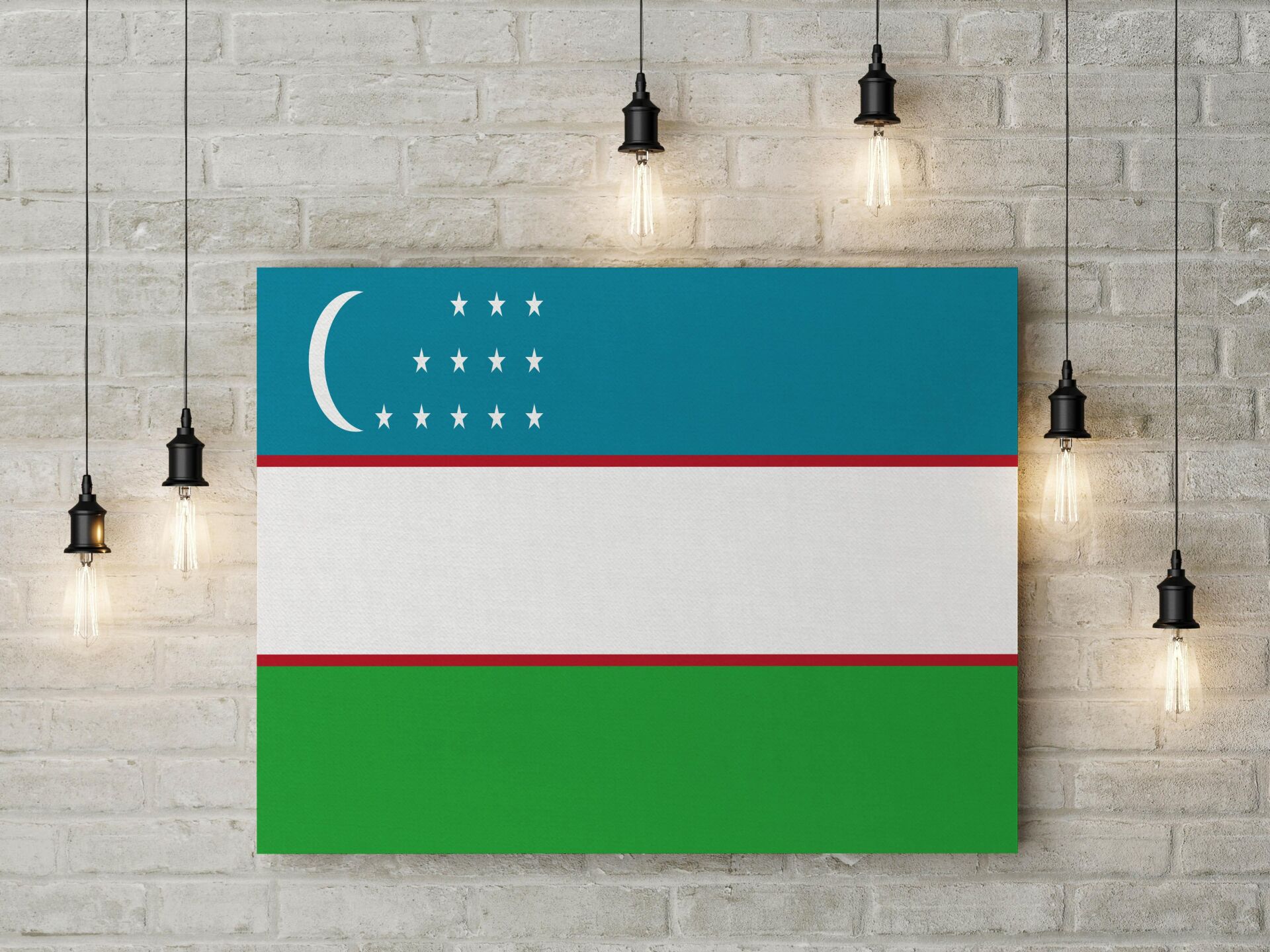 Özbekistan Bayrağı Kanvas Tablo 40x55cm Dekoratif Tablo