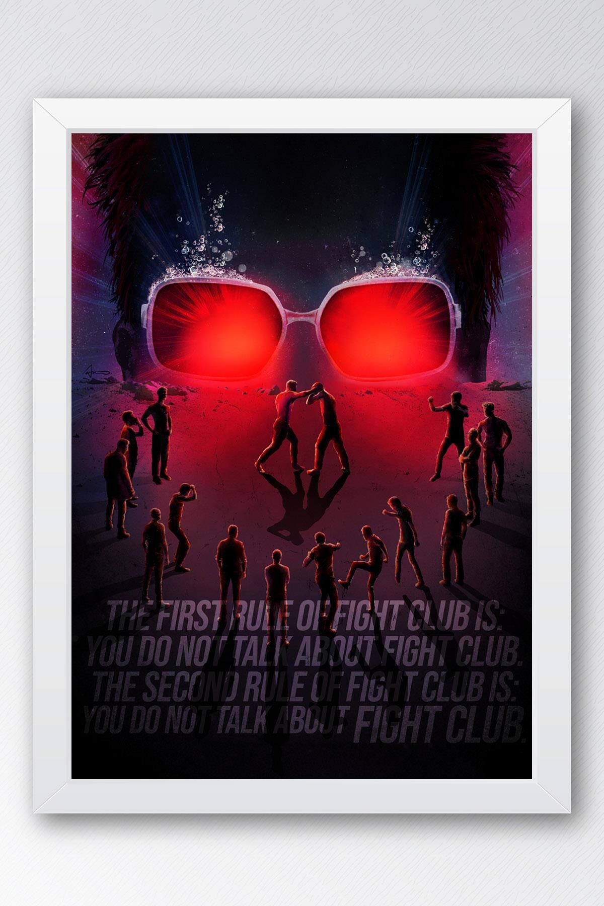 Fight Club Rules Çerçeveli Tablo - Dövüş Kulübü Kuralları Film Posteri Tablo 21x30 - Beyaz