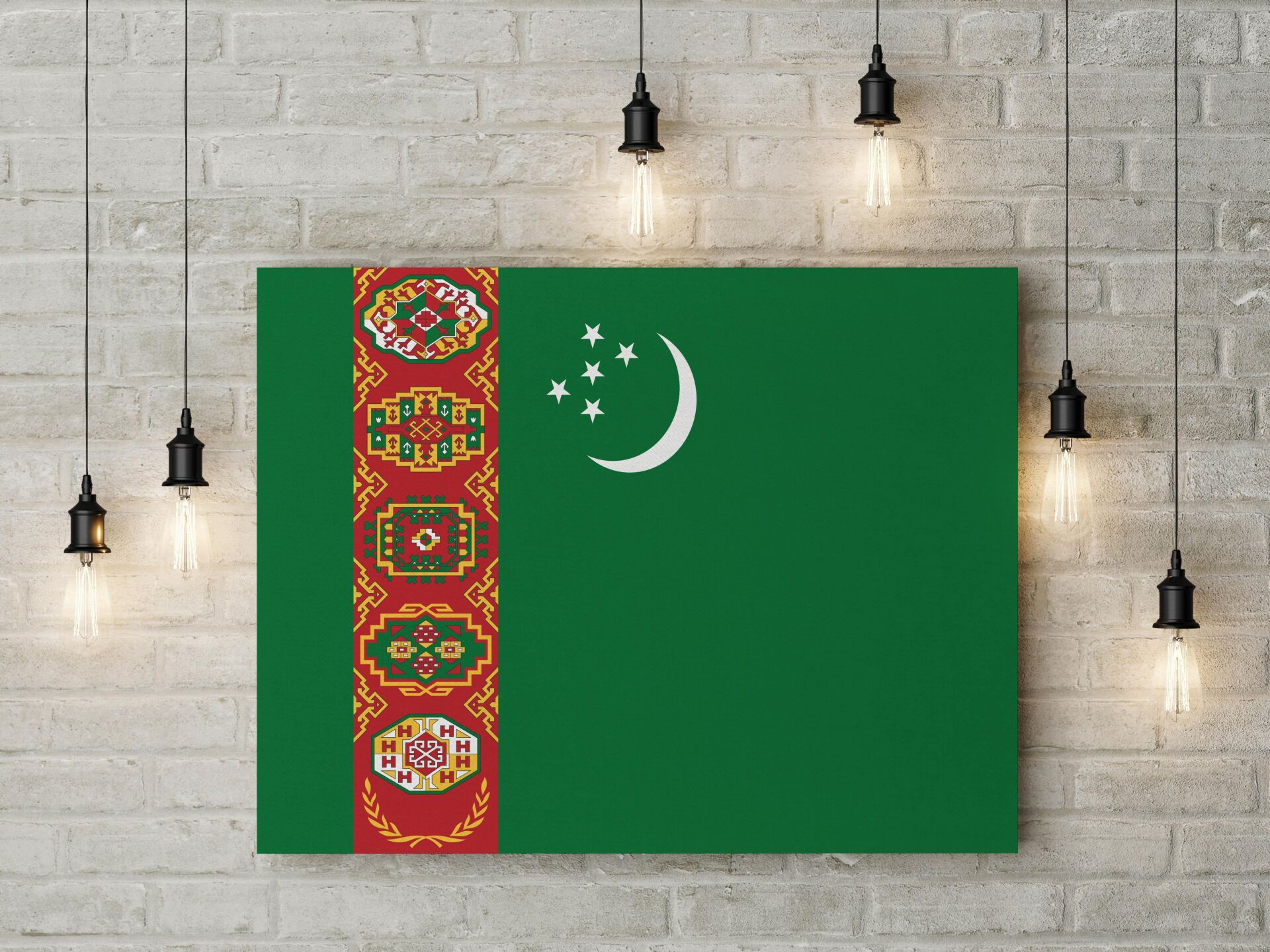 Türkmenistan Bayrağı Kanvas Tablo 40x55cm Dekoratif Tablo