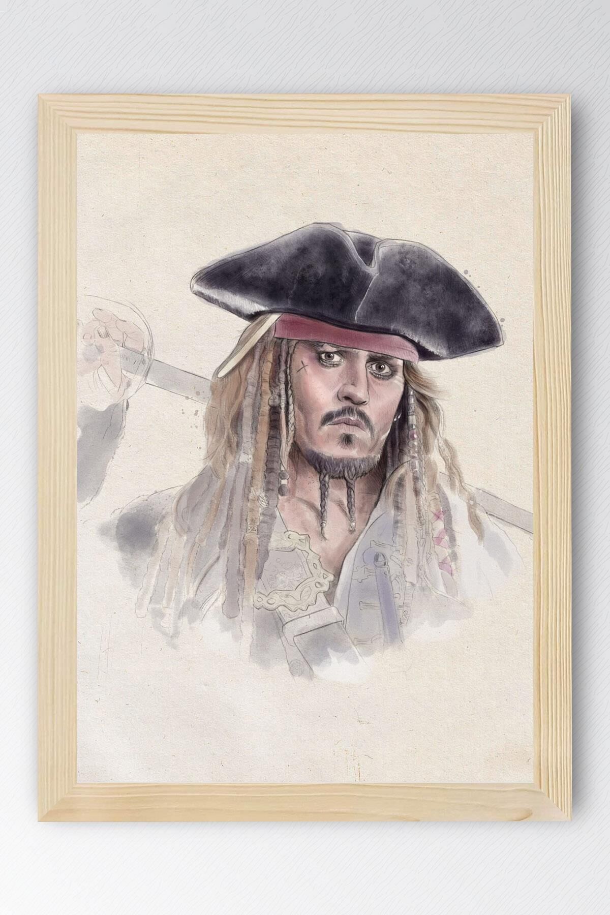 Karayip Korsanları Çerçeveli Tablo - Jack Sparrow Film Posteri Tablo 30x42 - Kayın
