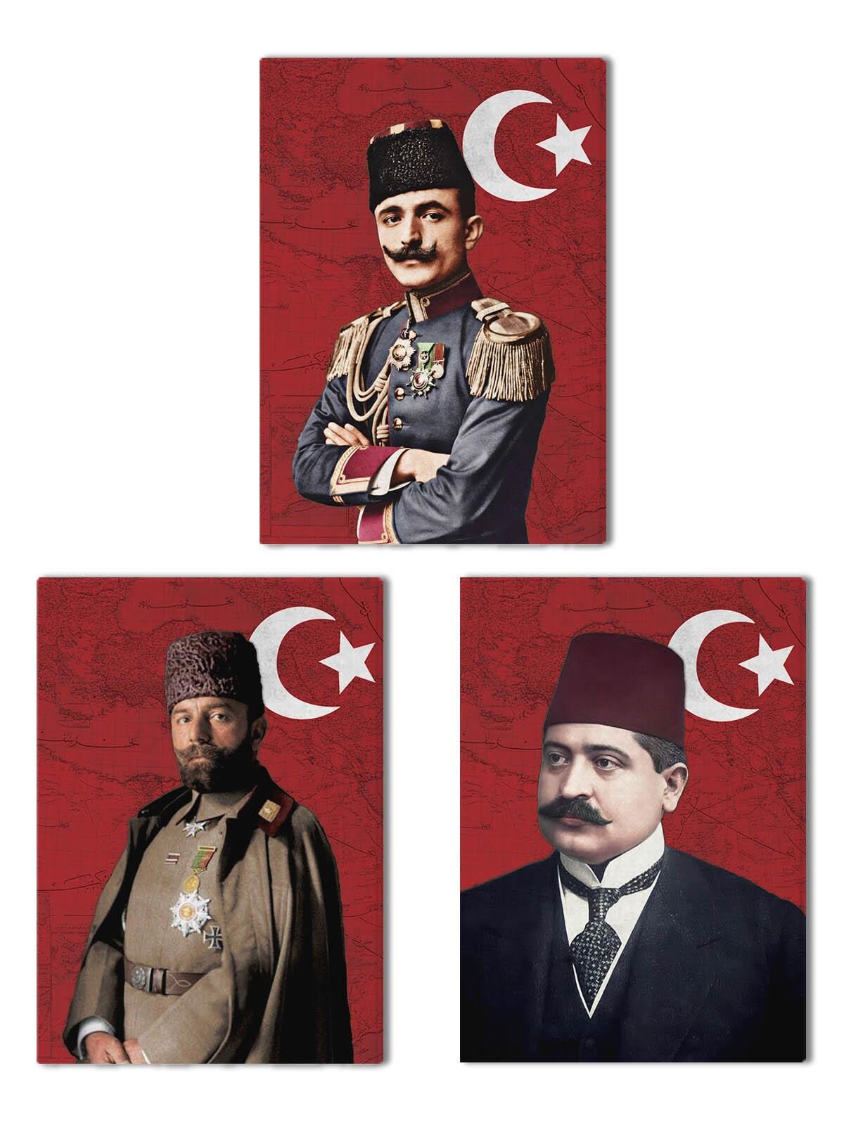 İttihat Terakki Paşaları Kanvas Tablo Seti 3 Adet 40x55cm Enver Paşa Talat Paşa Cemal Paşa