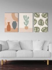 Minimal Kanvas Duvar Tablosu 3'lü Tablo Seti 40x55cm Botanical Flowers Canvas