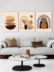 Bohem Minimal Kanvas Duvar Tablosu 3'lü Tablo Seti 40x55cm Boho Soyut Canvas