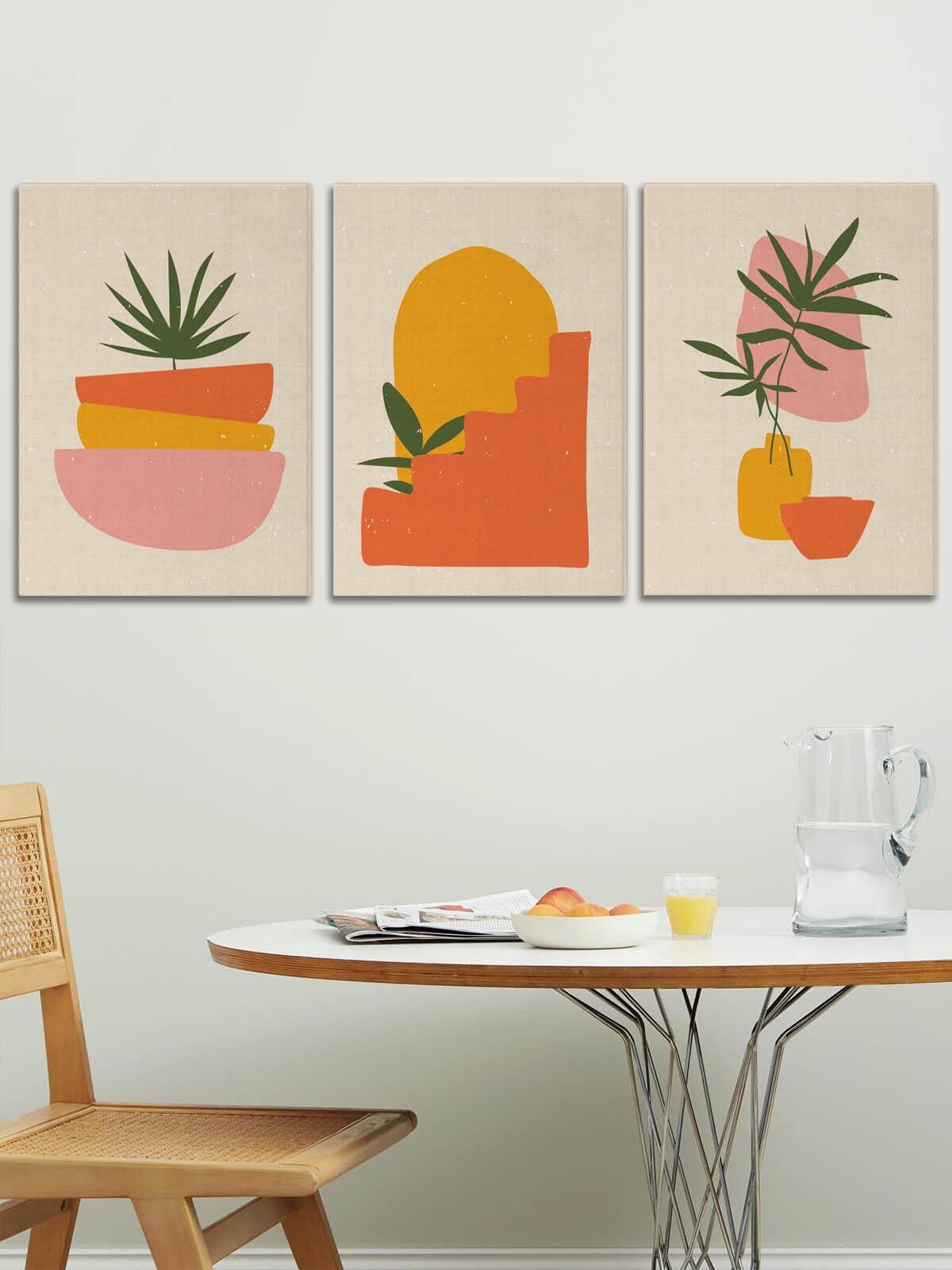 Bohem Soyut Kanvas Duvar Tablosu 3'lü Tablo Seti 40x55cm Boho Minimalist Canvas