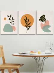 Soyut Minimal Kanvas Duvar Tablosu 3'lü Tablo Seti 40x55cm Pastel Colors Floral Canvas