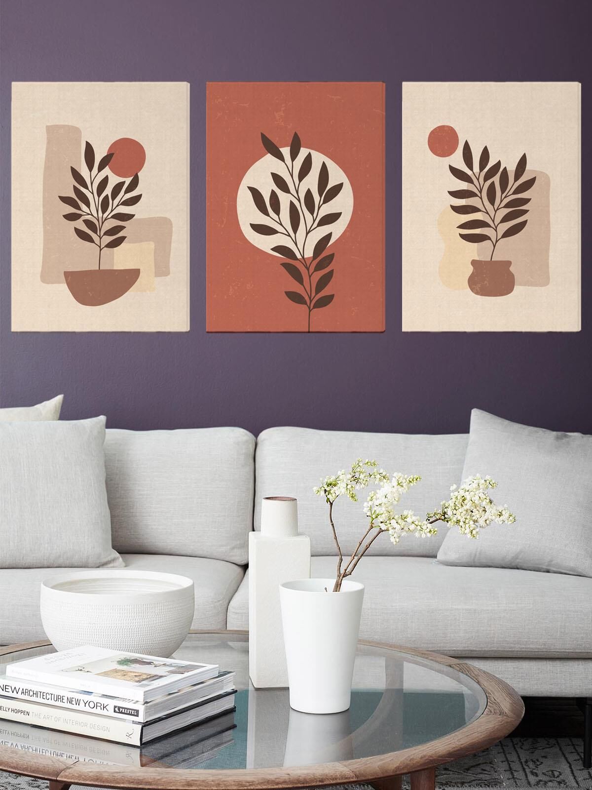 Minimal Botanik Bitkiler Kanvas Duvar Tablosu 3'lü Tablo Seti 40x55cm Botanical Wall Art Canvas