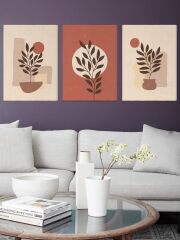 Minimal Botanik Bitkiler Kanvas Duvar Tablosu 3'lü Tablo Seti 40x55cm Botanical Wall Art Canvas