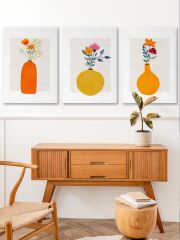 Bohem Kır Çiçekleri Kanvas Duvar Tablosu 3'lü Tablo Seti 40x55cm Minimal Floral Canvas