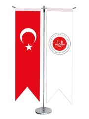 Masa Üstü Kırlangıç Diyanet İşleri Başkanlığı Türk Bayrağı + Krom T Direk Masa Bayrak Seti