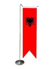 Masa Üstü Kırlangıç Arnavutluk Bayrağı + Krom L Direk Masa Bayrak Seti