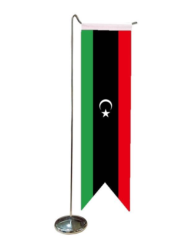 Masa Üstü Kırlangıç Libya Bayrağı + Krom L Direk Masa Bayrak Seti