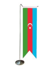 Masa Üstü Kırlangıç Azerbaycan Bayrağı + Krom L Direk Masa Bayrak Seti