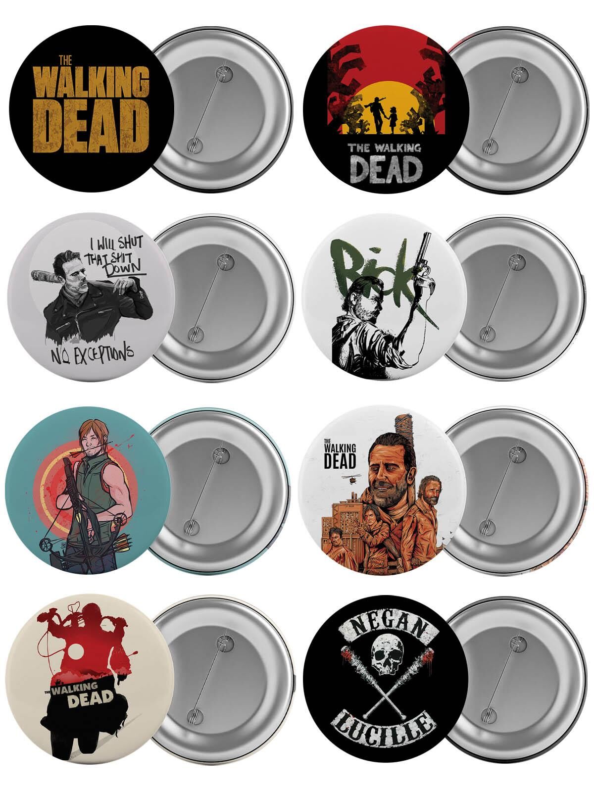 The Walking Dead Çanta Rozeti Seti 8 Adet En Büyük Boy 5.8cm İğneli Broş