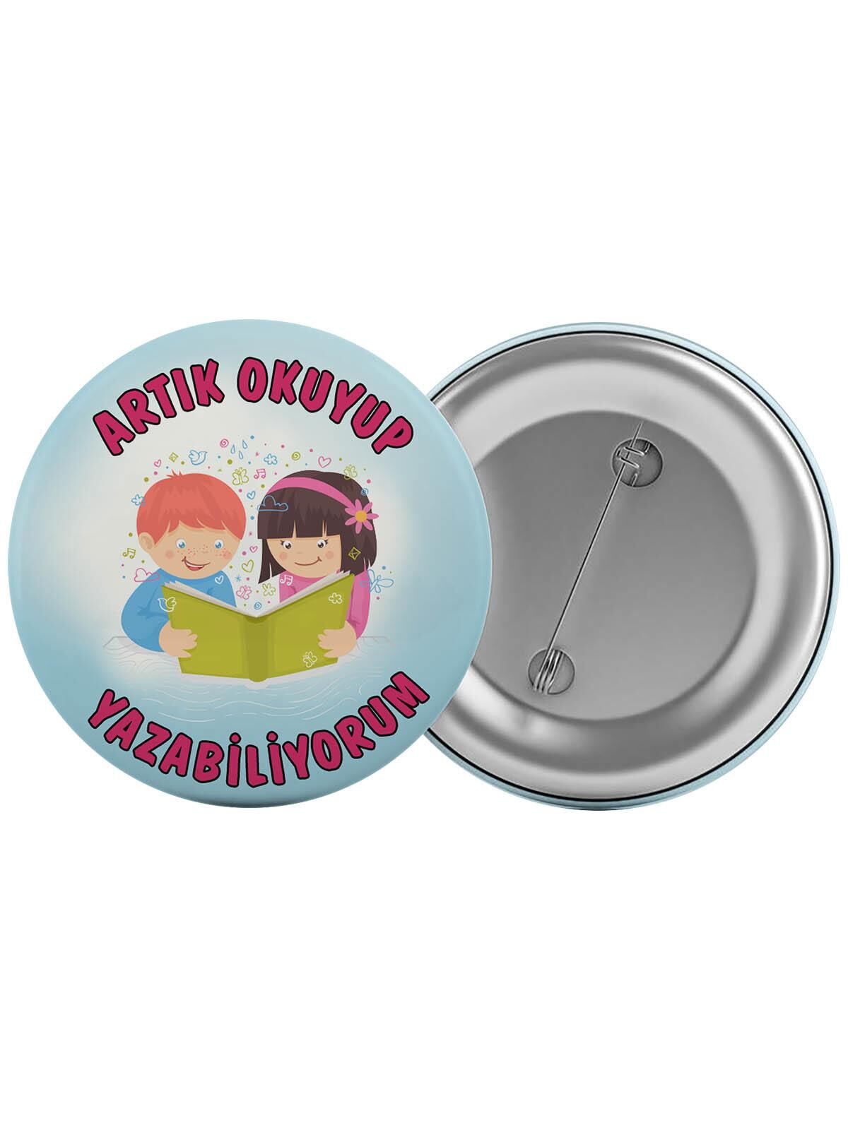 Artık Okuyorum Yazıyorum Çanta Rozeti 20 Adet En Büyük Boy 5.8cm İğneli Broş