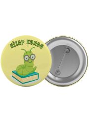 Kitap Kurdu Çanta Rozeti 20 Adet En Büyük Boy 5.8cm İğneli Broş