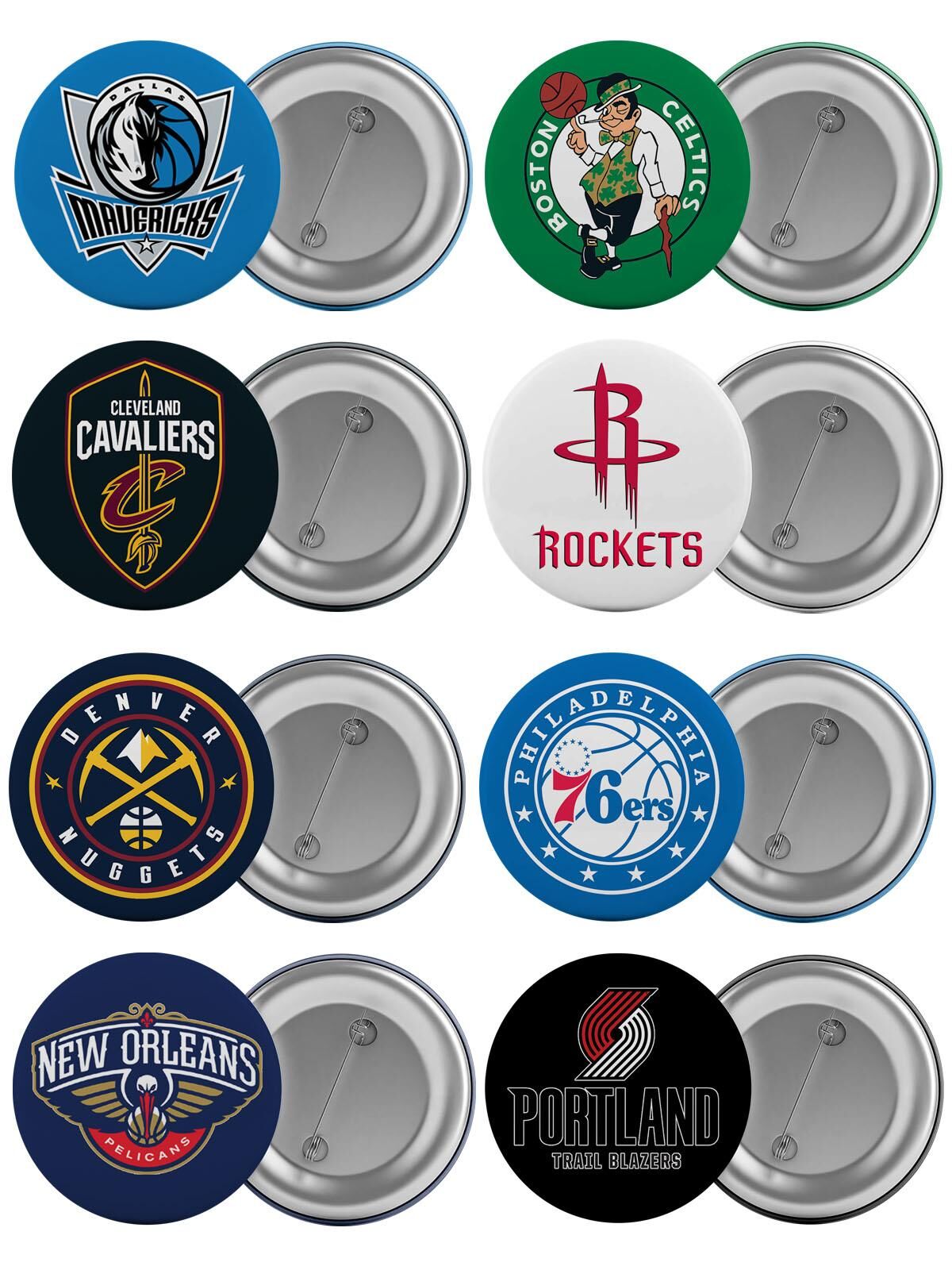 NBA Takımları Çanta Rozeti Seti 8 Adet En Büyük Boy 5.8cm Logo İğneli Broş