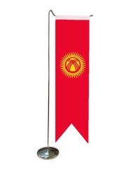 Masa Üstü Kırlangıç Kırgızistan Bayrağı + Krom L Direk Masa Bayrak Seti
