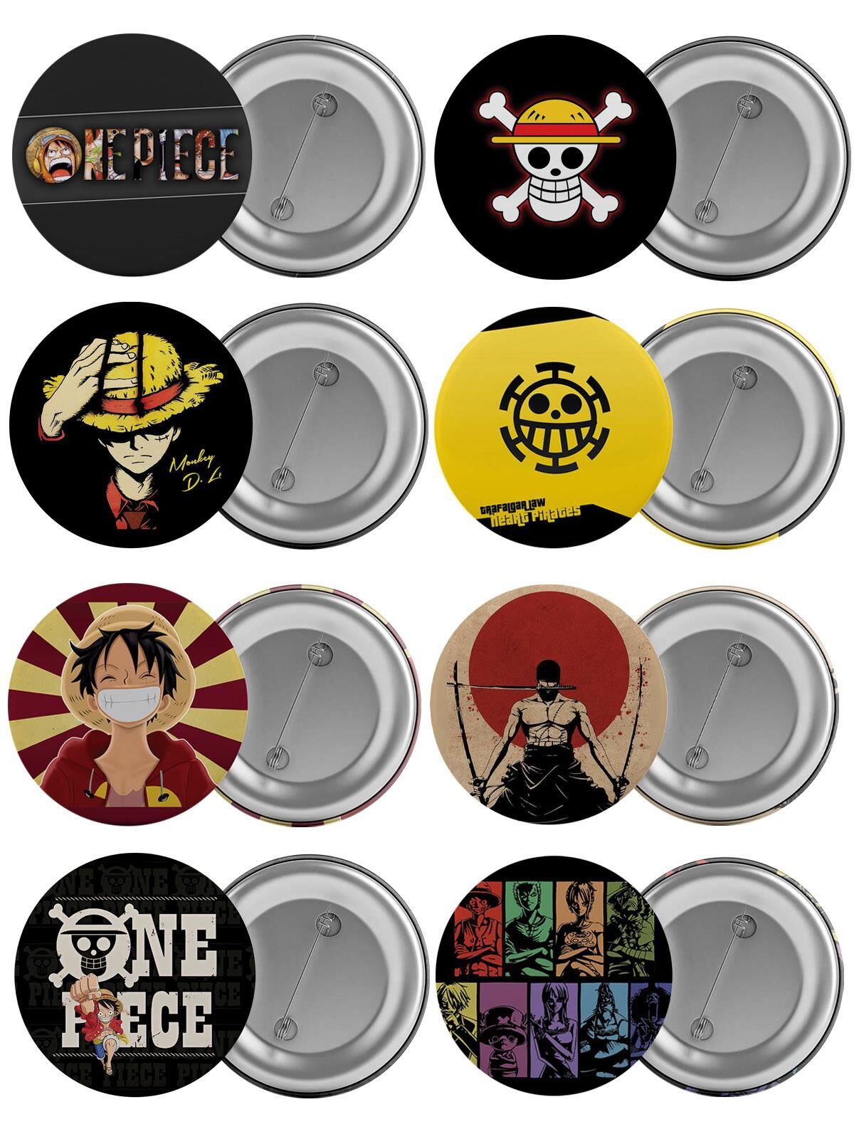 One Piece Çanta Rozeti Seti 8 Adet En Büyük Boy 5.8cm İğneli Broş