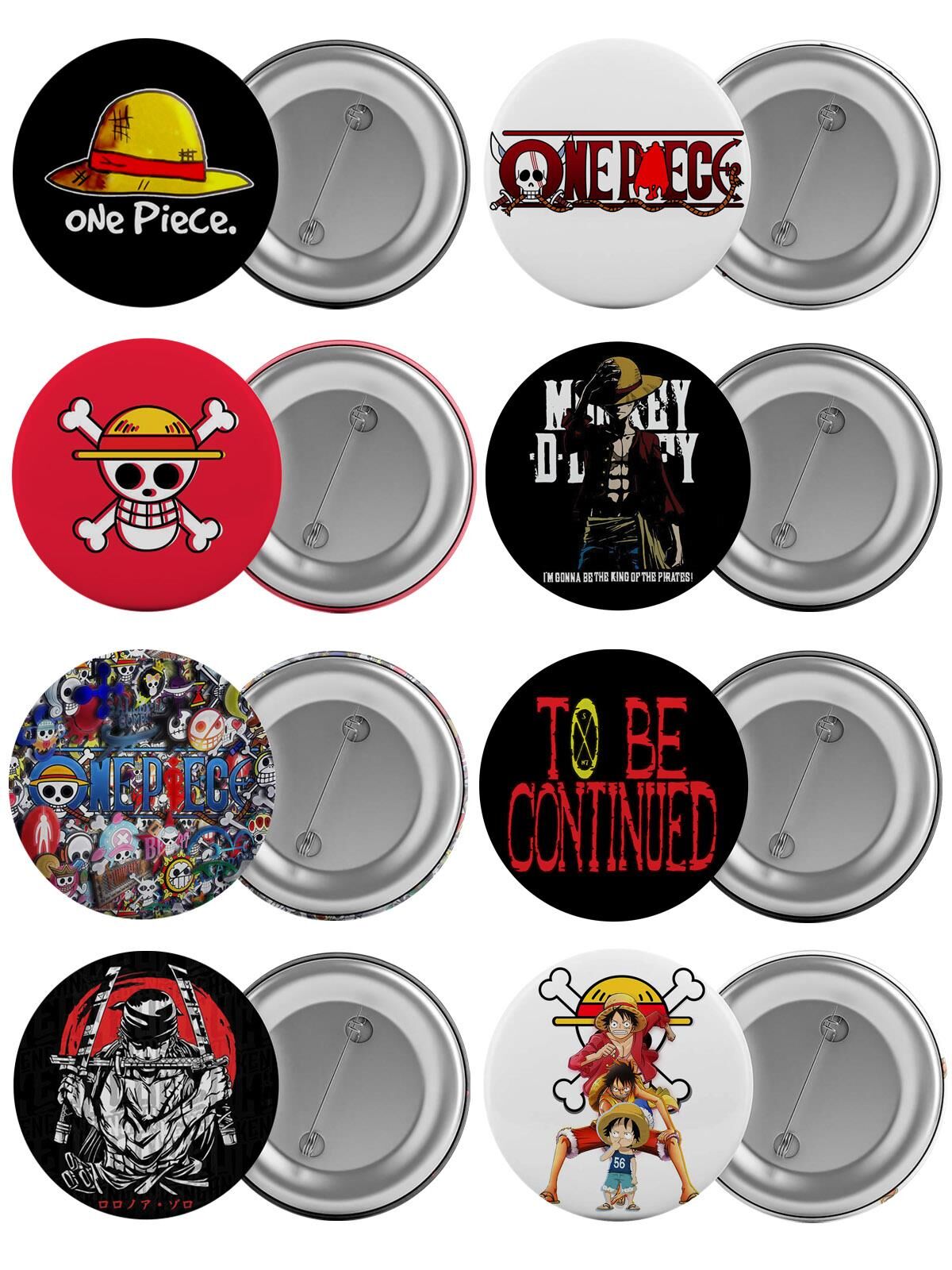 One Piece Çanta Rozeti Seti 8 Adet En Büyük Boy 5.8cm İğneli Broş Seti