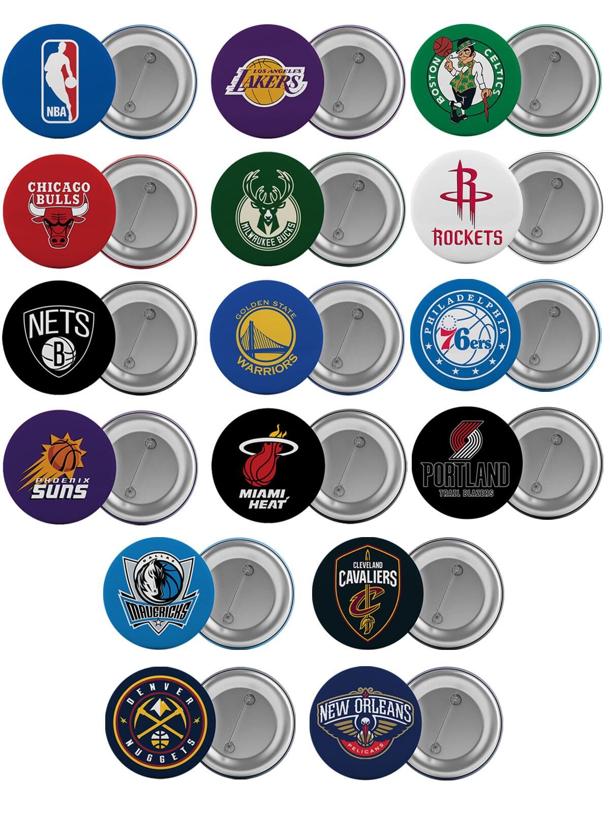 NBA Takımları Çanta Rozeti Seti 16 Adet En Büyük Boy 5.8cm İğneli Broş