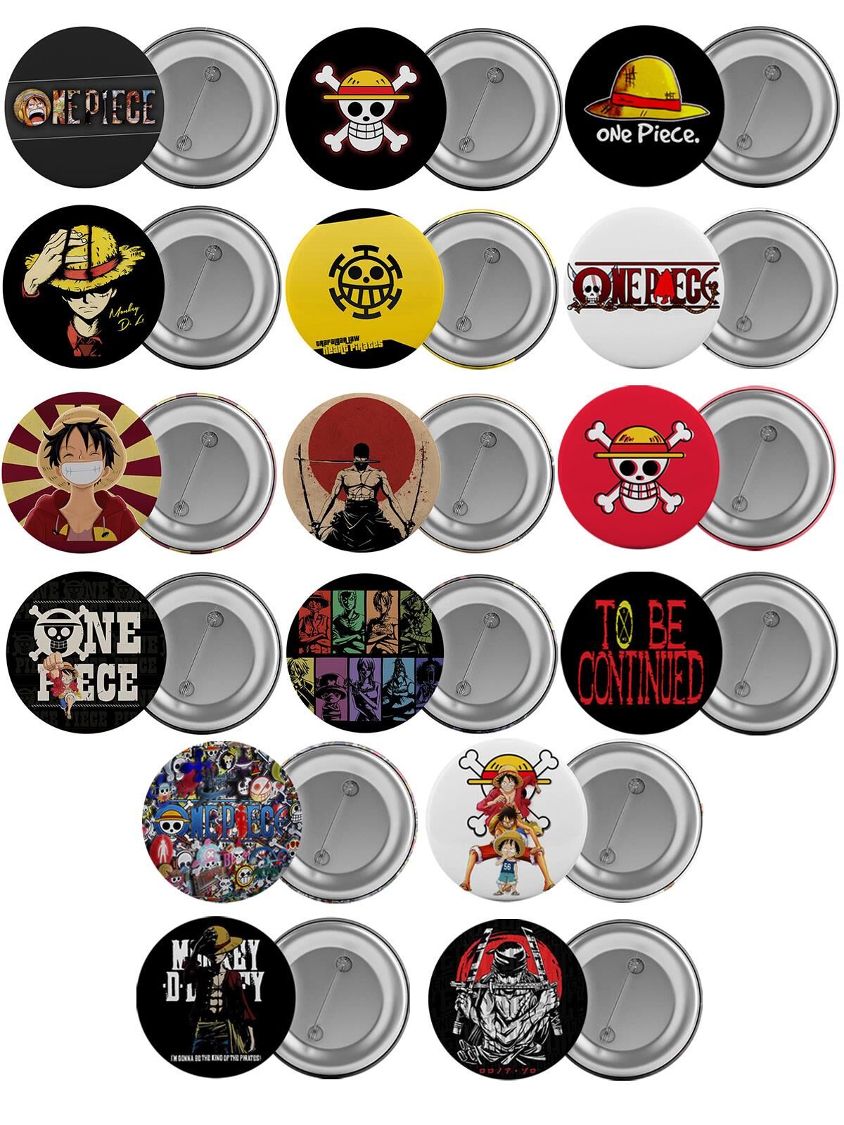 One Piece Çanta Rozeti Seti 16 Adet En Büyük Boy 5.8cm İğneli Broş