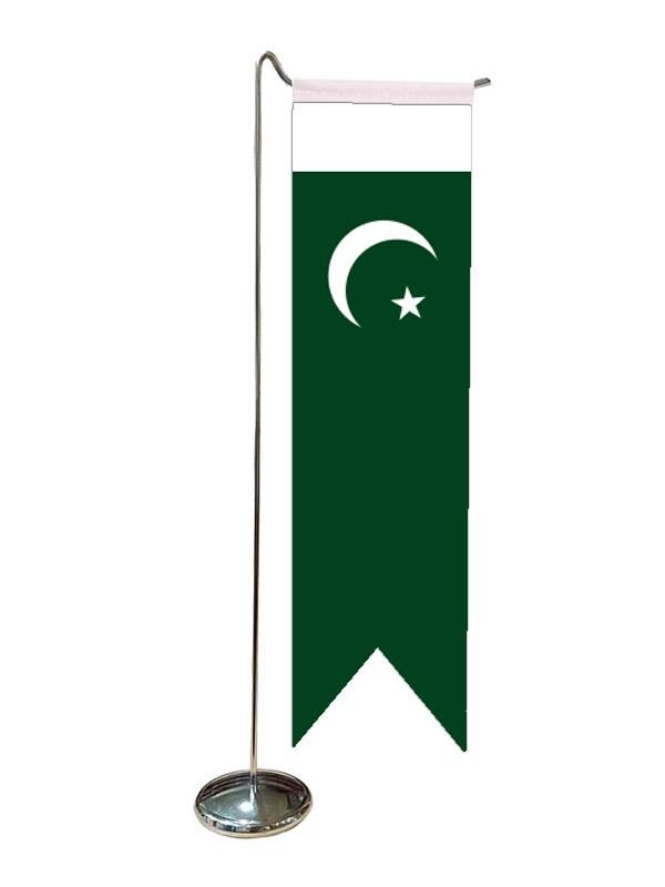 Masa Üstü Kırlangıç Pakistan Bayrağı + Krom L Direk Masa Bayrak Seti