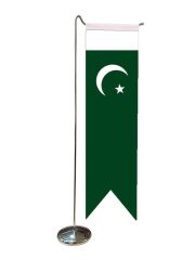 Masa Üstü Kırlangıç Pakistan Bayrağı + Krom L Direk Masa Bayrak Seti