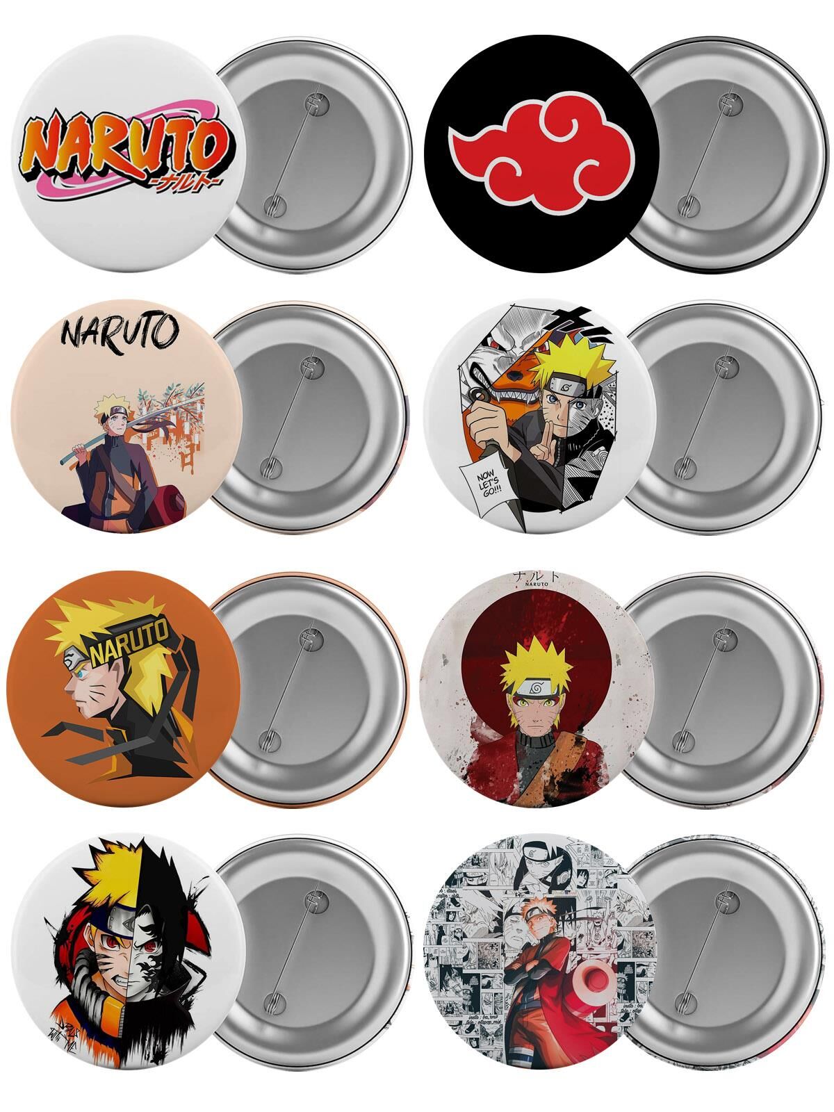 Naruto Çanta Rozeti Seti 8 Adet En Büyük Boy 5.8cm İğneli Broş
