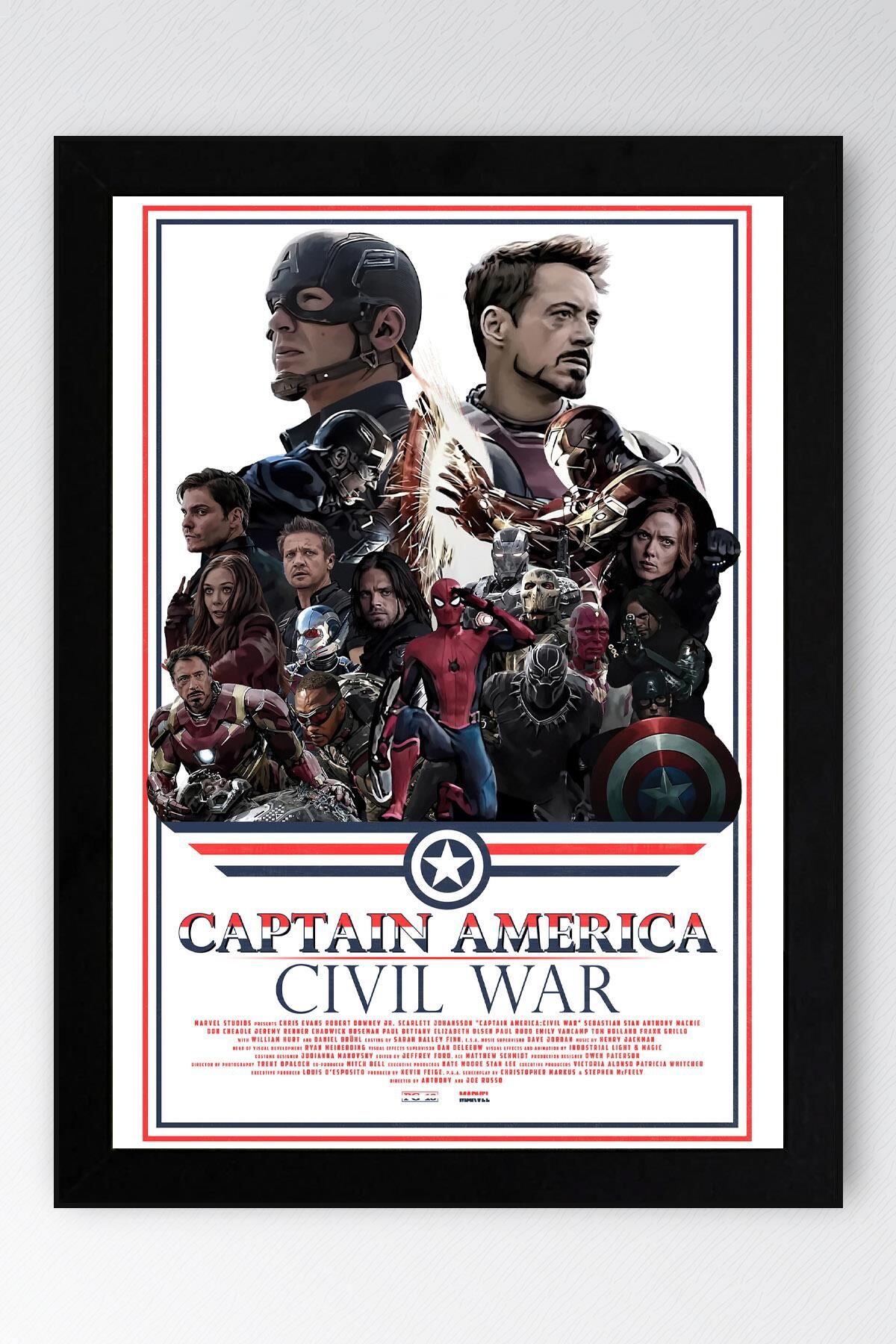 Captain America Çerçeveli Tablo - Kaptan Amerika İç Savaş Marvel Poster Tablo