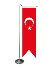 Masa Üstü Kırlangıç Türkiye Bayrağı + Krom L Direk Masa Bayrak Seti