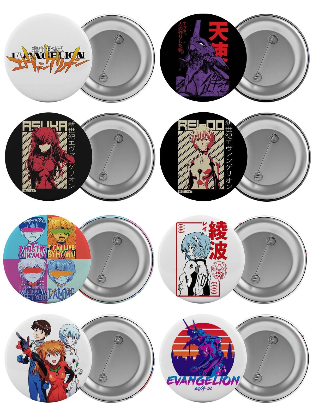 Neon Genesis Evangelion Çanta Rozeti Seti 8 Adet En Büyük Boy 5.8cm İğneli Broş