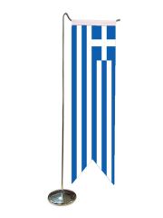 Masa Üstü Kırlangıç Yunanistan Bayrağı + Krom L Direk Masa Bayrak Seti