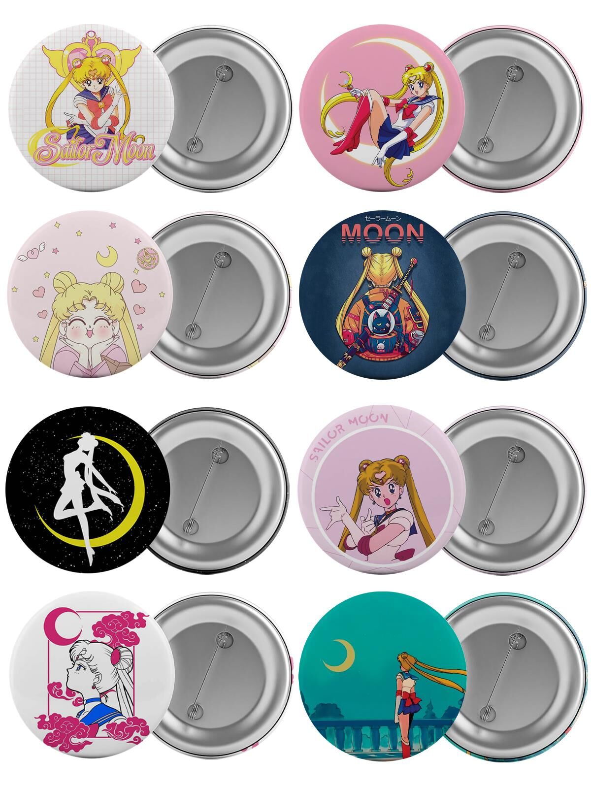 Sailor Moon Çanta Rozeti Seti 8 Adet En Büyük Boy 5.8cm İğneli Broş Ay Savaşçısı