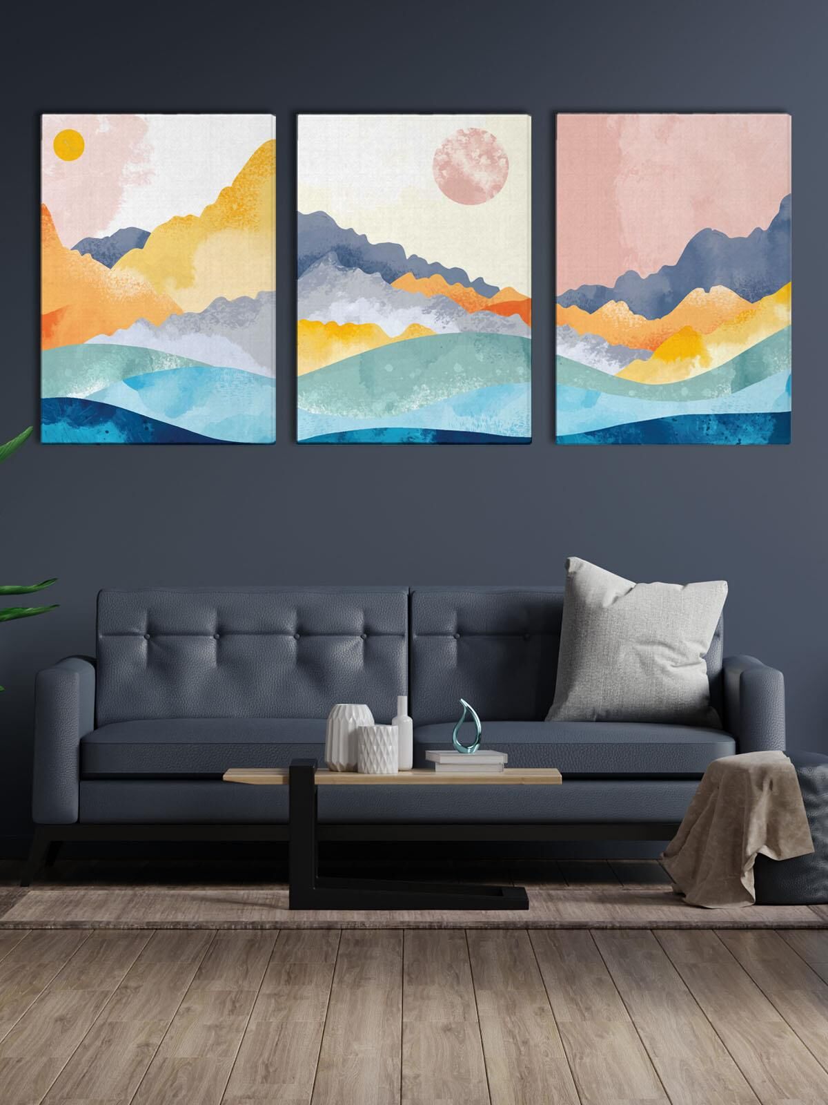 Soyut Manzara Desenli Kanvas Tablo Seti 3 Adet x 40x55cm