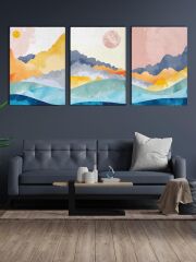 Soyut Manzara Desenli Kanvas Tablo Seti 3 Adet x 40x55cm