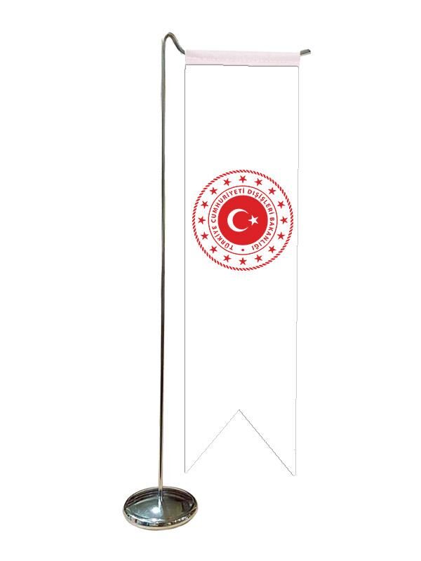 Masa Üstü Kırlangıç Dışişleri Bakanlığı Bayrağı + Krom L Direk Masa Bayrak Seti