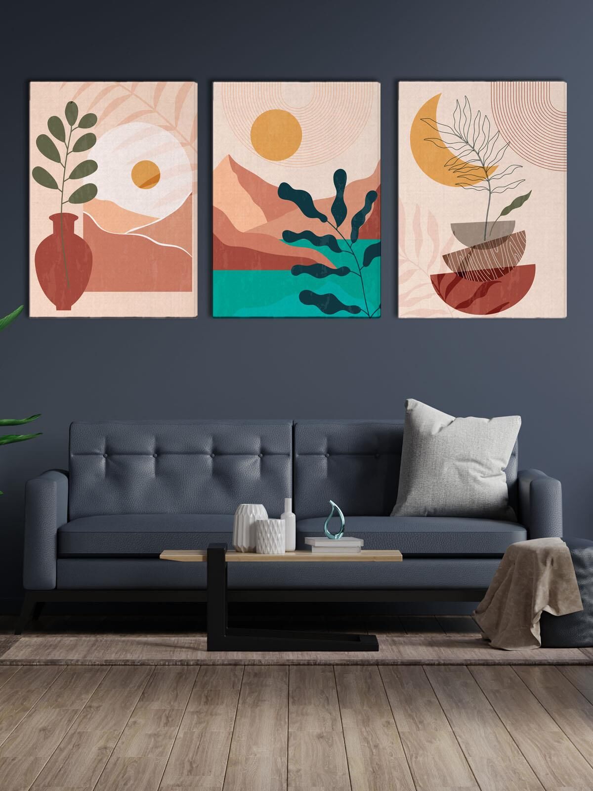 Boho Stil Kanvas Tablo Seti 3 Adet x 40x55cm