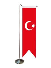 Masa Üstü Kırlangıç Osmanlı Devleti Bayrağı + Krom L Direk Masa Bayrak Seti