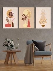 Boho Stil Çiçekler Kanvas Tablo Seti 3 Adet x 40x55cm