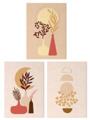 Boho Stil Çiçekler Kanvas Tablo Seti 3 Adet x 40x55cm