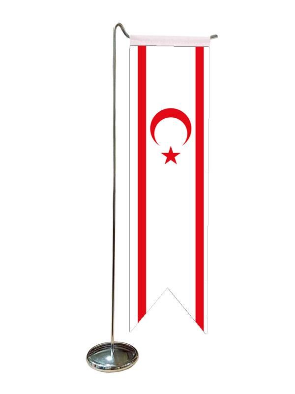 Masa Üstü Kırlangıç KKTC Bayrağı + Krom L Direk Masa Bayrak Seti